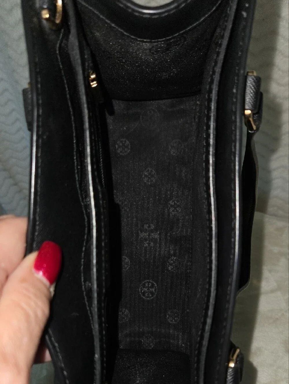 Tory Burch Black Leather Tote with Gold Hardware